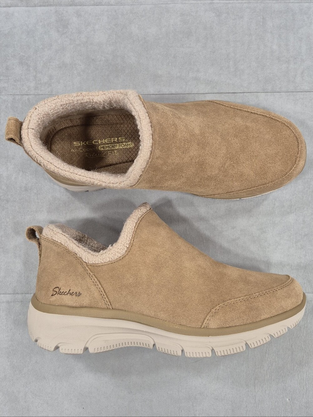 Sketchers Easy Going Sweet Behavior Booties women's 7 tan suede faux fur lining